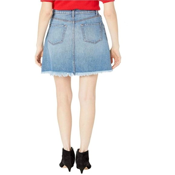 BLDWN Andie Asymmetric Frayed A Line Blue Denim Skirt SZ 24 - Picture 4 of 15